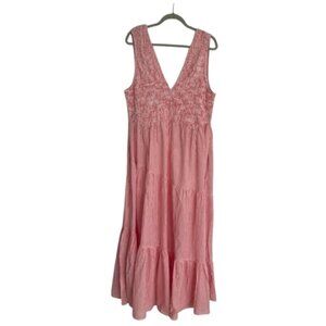 Red  &  White Free People Women's Striped Sleeveless Smocked Tiered Maxi Dress